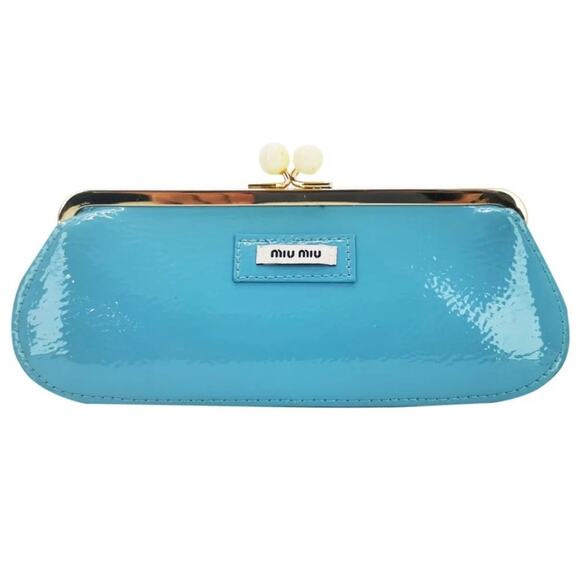 Miu Miu Parfum GWP Tiffany Blue Patent Kiss Lock Clutch Bag Crossbody - Picture 5 of 10